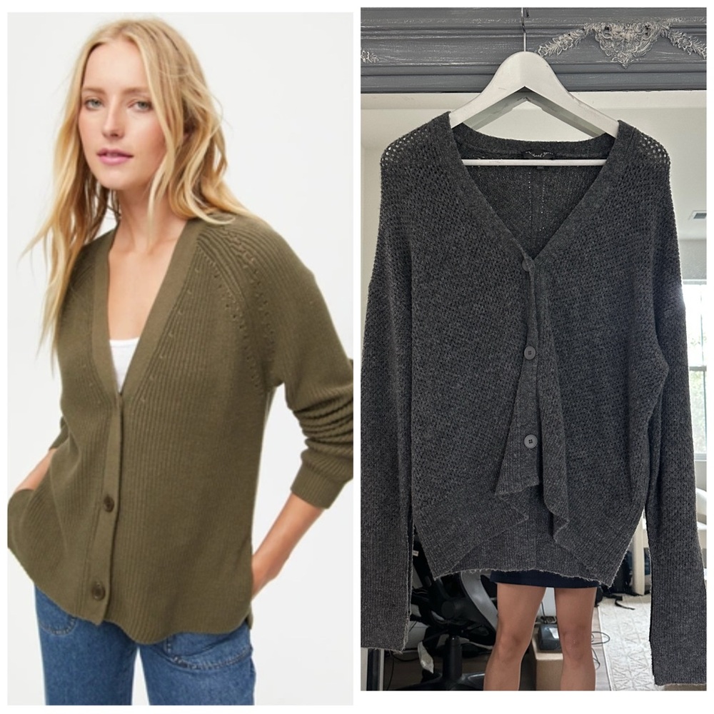 Michael Stars V-Neck Button Front Marled Gray Knit‎ Cardigan Quiet Luxury Preppy